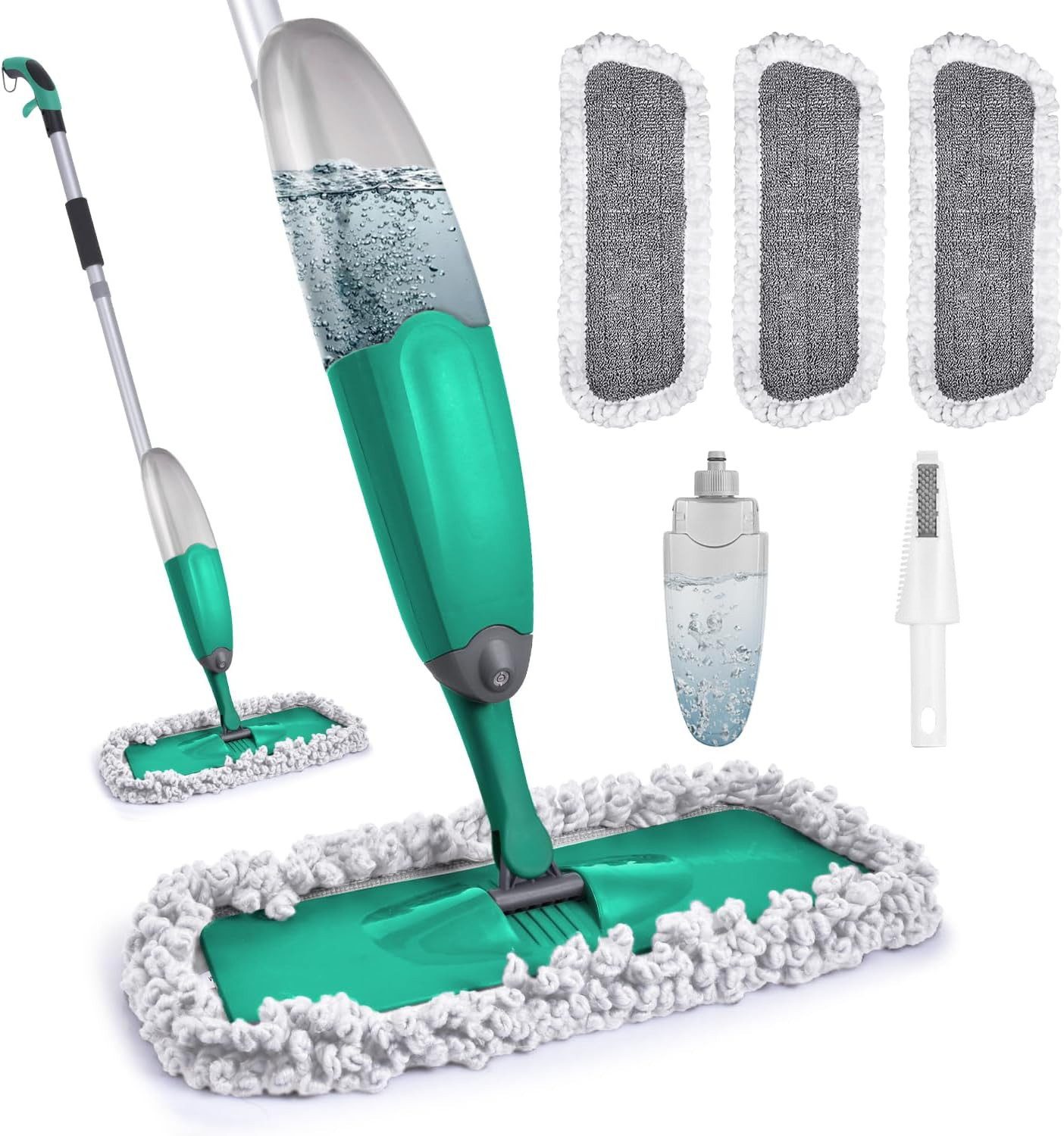 HUGERSTONE Sprühwischer Wischmopp Set mit 3 Mikrofaser Pads, Bodenwischer mit Sprühfunktion (Wischmopp mit 435ml Wassertank) Nass und Trockenwischer, 360 Grad Rotierender Wischmop für alle Böden
