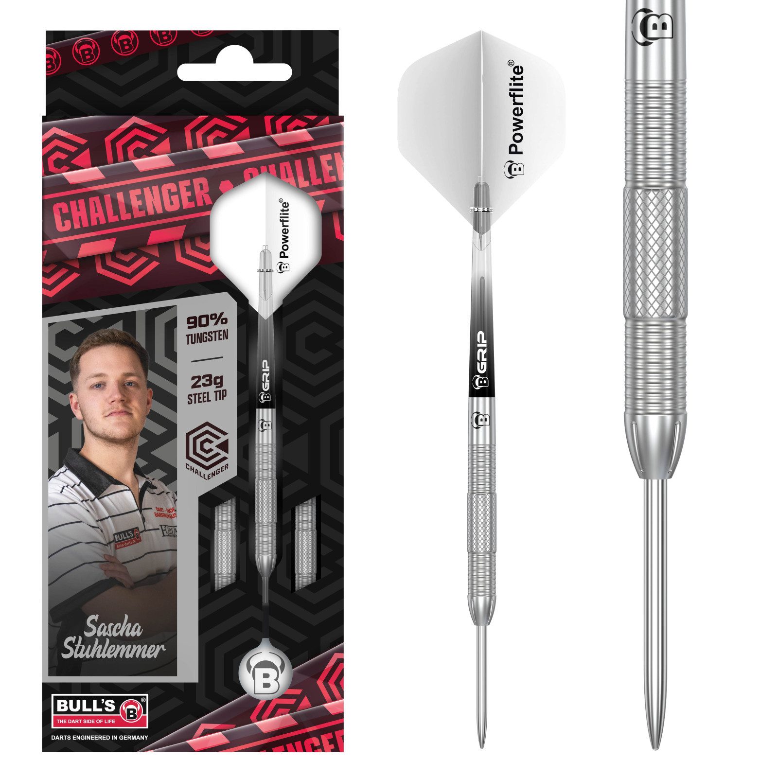 Dartpfeil BULL'S S. Stuhlemmer Challenger Steeldart, 90% Tungsten, 23 g. silber
