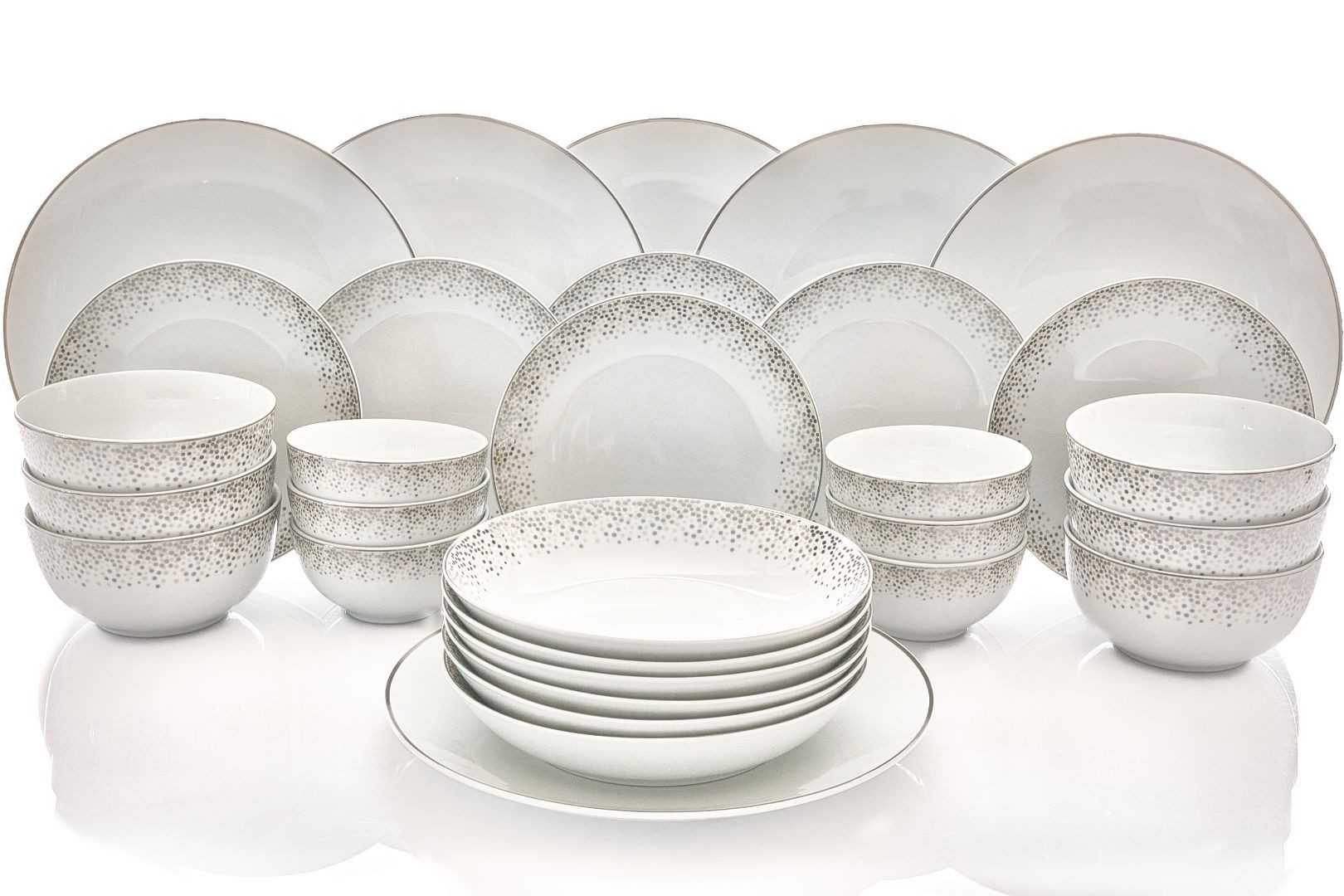 Retsch Arzberg Kombiservice Dusty (30-tlg), 6 Personen, Porzellan, dezentes Dekor auf schlichtem Weiß