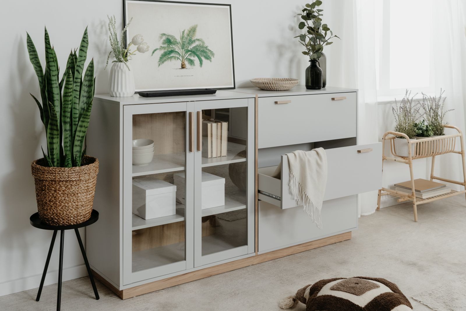 möbelvita Sideboard Sideboard Siena 51A in steingrau / Dekor Jackson Hickory