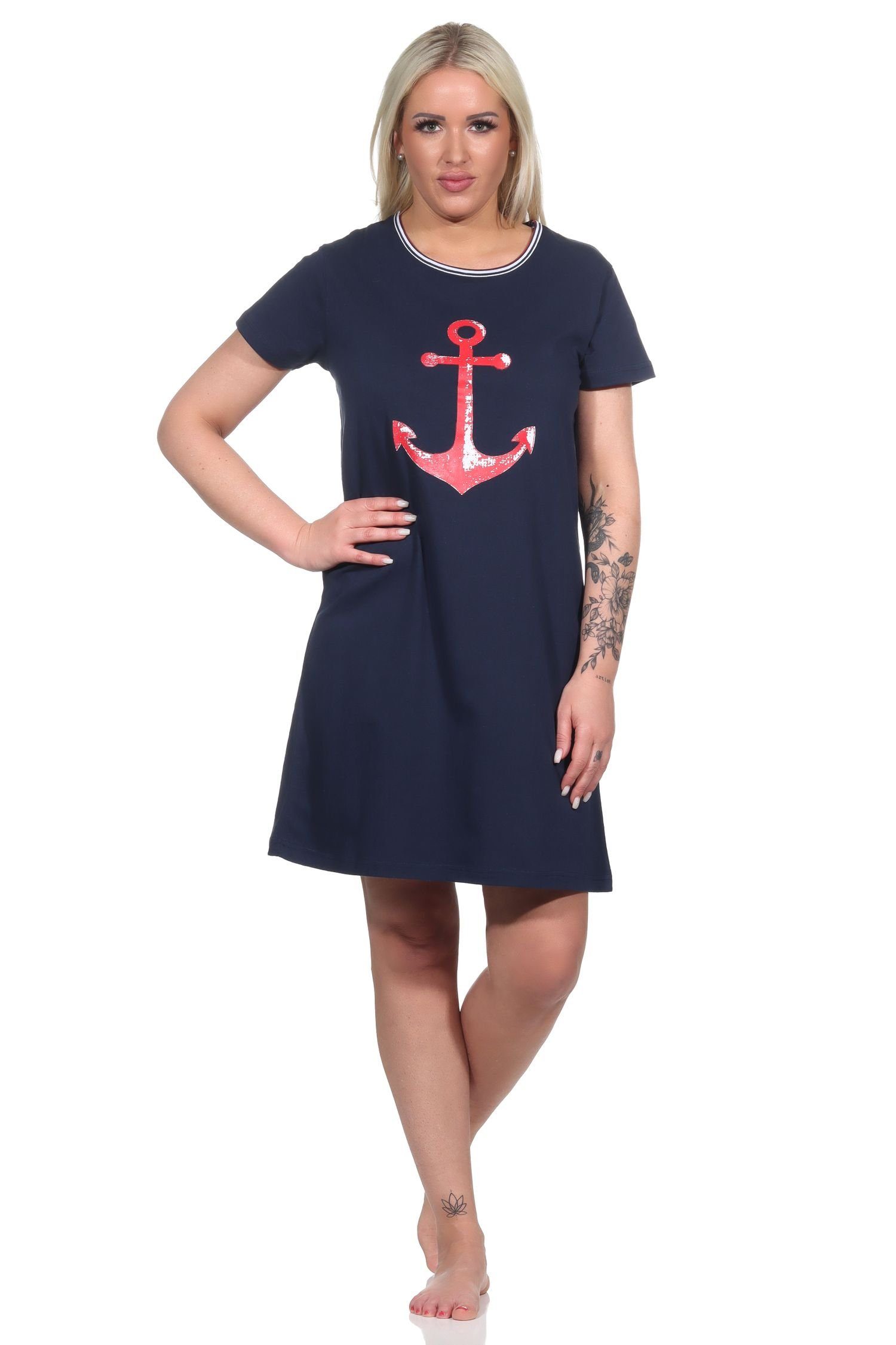 Exklusiver Verkauf RELAX by 755 Maritimes mit Nachthemd marine Damen - Normann Anker-Motiv 122 Nachthemd kurzarm 10
