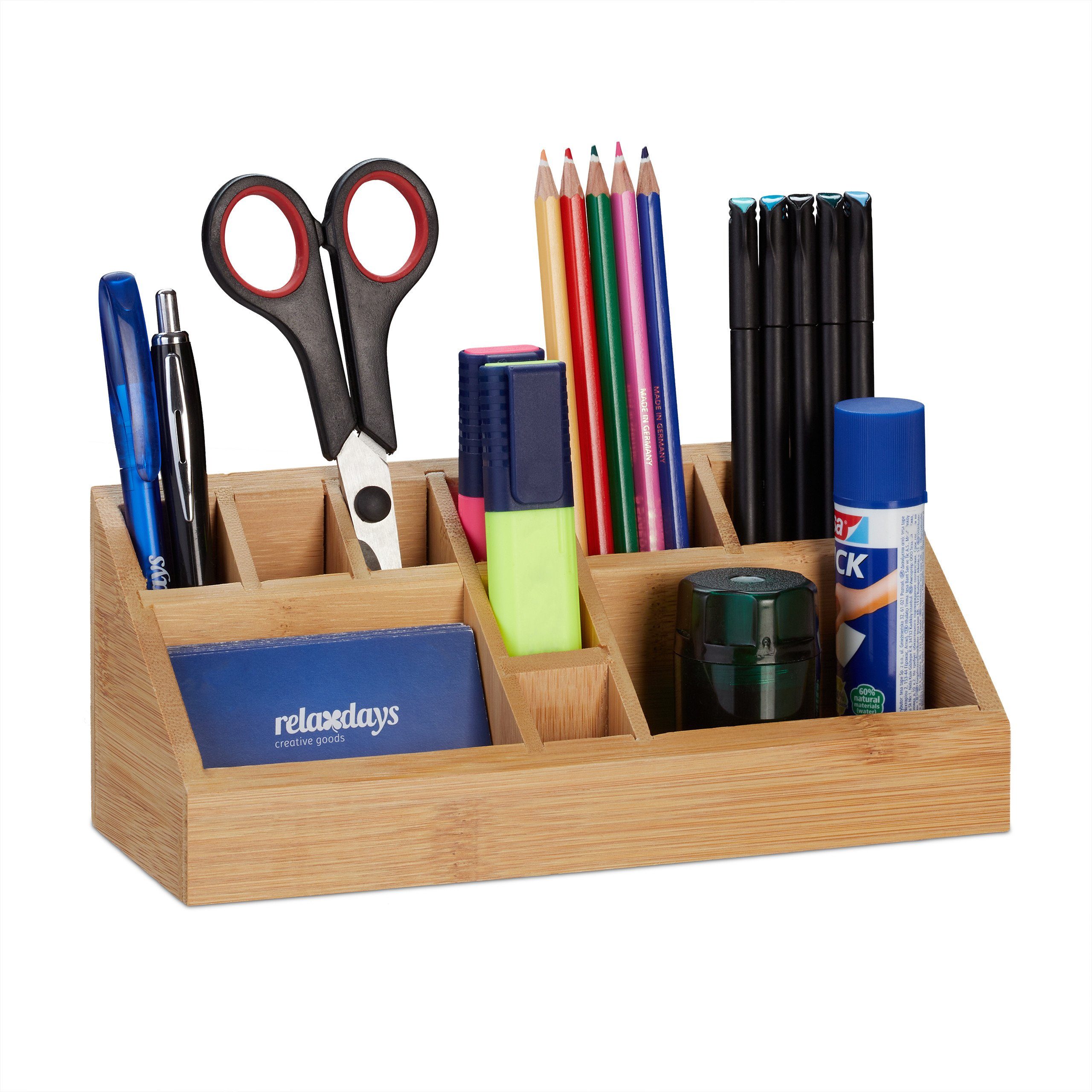 relaxdays Organizer Stiftehalter Bambus 10 Fächer (1 St)