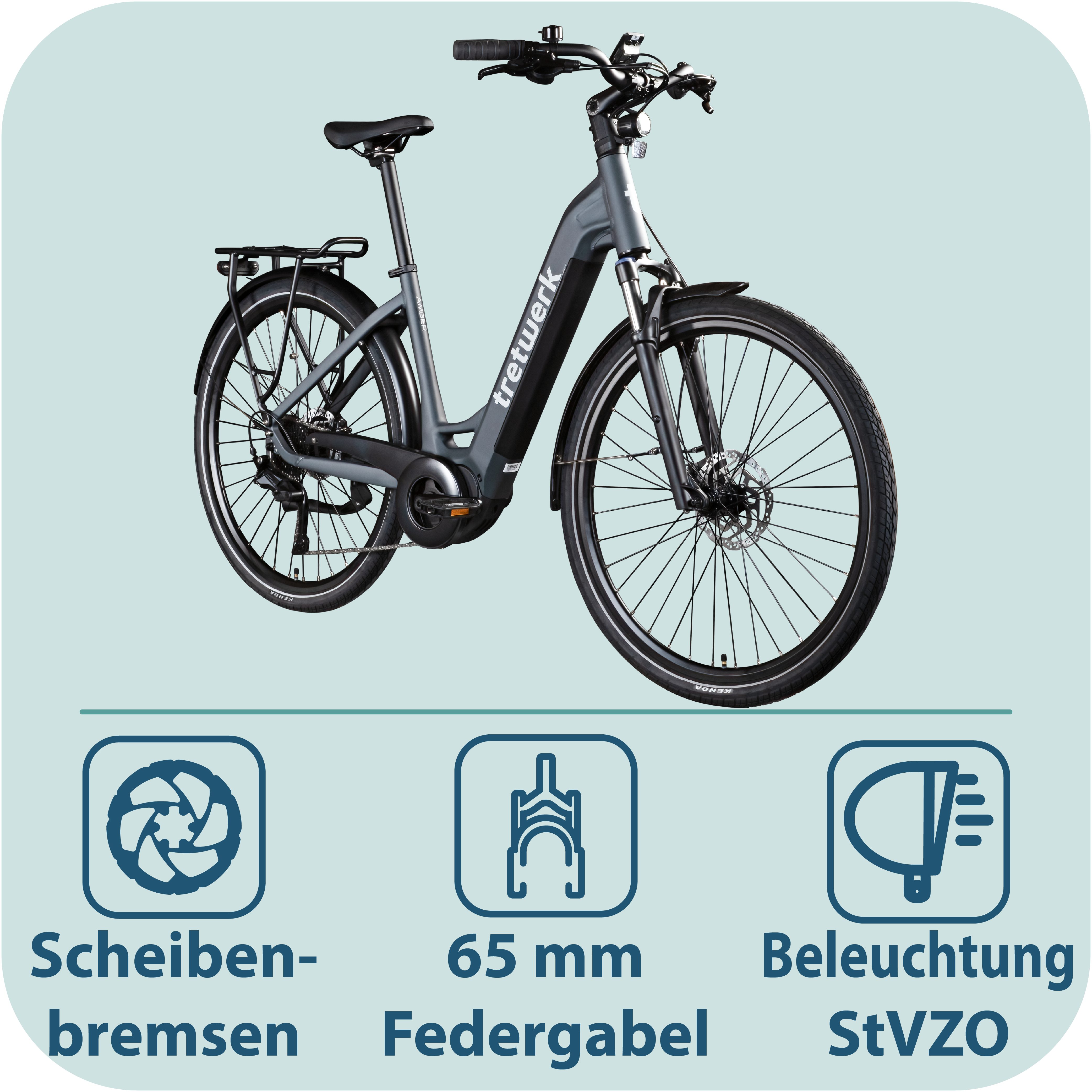 Tretwerk E-Bike Cityrad Amber, 9 Gang Shimano Cues U3020 Schaltwerk, Kettenschaltung, Mittelmotor, 733 Wh, E Bike Damen 28" Elektrofahrrad 155 - 185cm Hollandrad