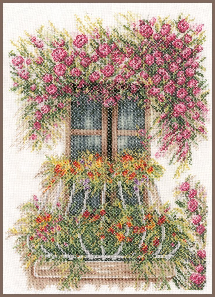 Lanarte Kreativset Lanarte PN-0171411 Balkon mit Blumen Kreuzstichpackung, (Set, embroidery Kit), Made in Europe