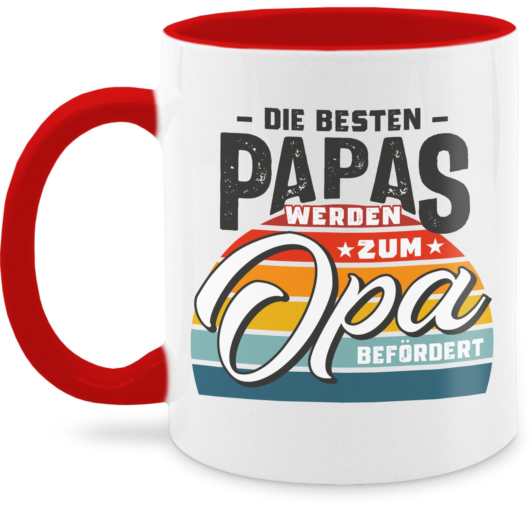 Shirtracer Tasse Die besten Papas werden zum Opa befördert Retro Grau, Keramik, Opa Großvater 2 Rot
