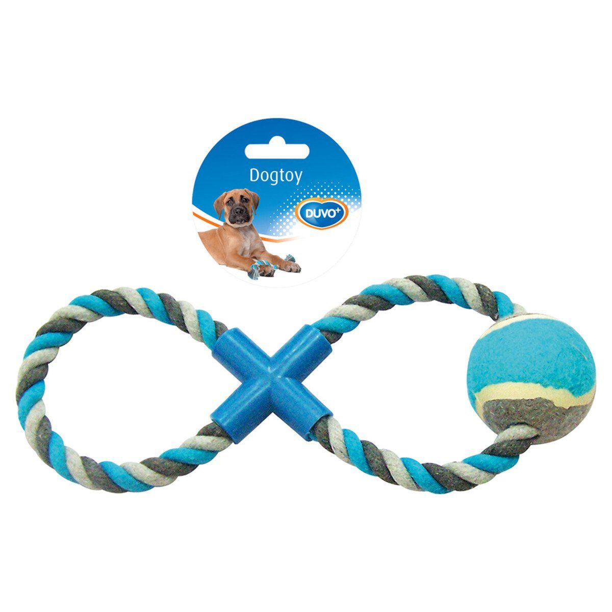 Zerrspielzeug Hundespielzeug Knot Baumwolle 8-Ring + Tennisball grau/blau