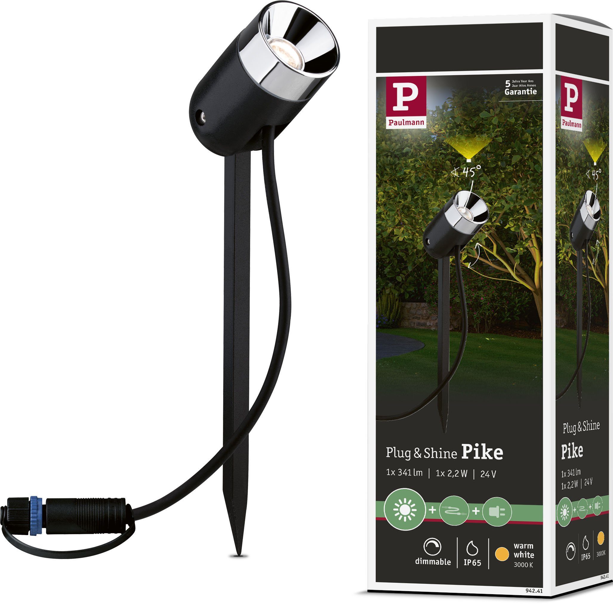 Paulmann LED Gartenstrahler Plug & Shine, Plug & Shine, LED fest integriert, Warmweiß, LED-Modul, 3000K 24V Anthrazit | Strahler