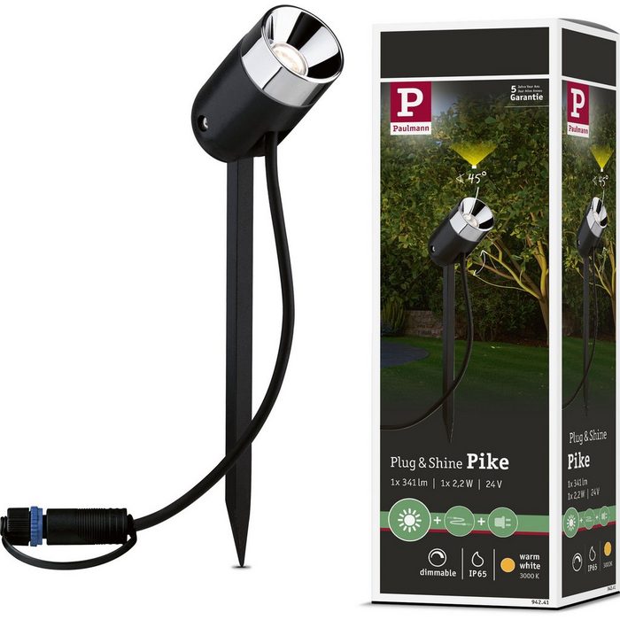 Paulmann LED Gartenstrahler Outdoor Plug & Shine SpotlightPike Plug & Shine LED fest integriert Warmweiß 3000K 24V Anthrazit