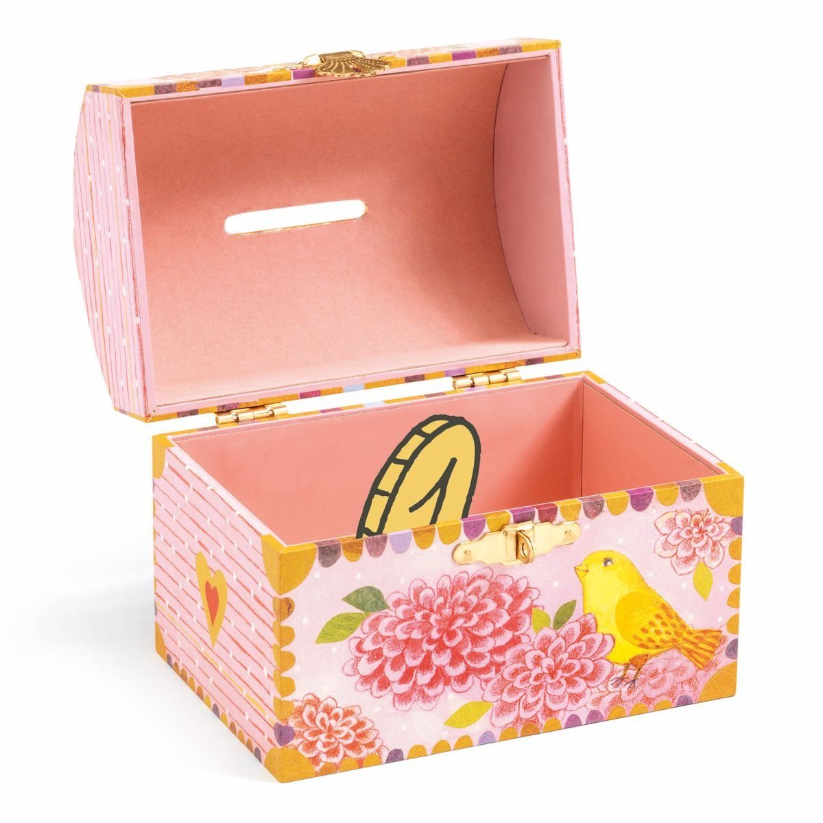 DJECO Spardose Vögel mit Blumen Holzspardose