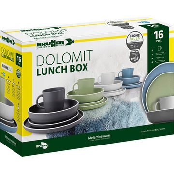 BRUNNER Geschirr-Set Melamin Geschirr Set Lunch Box Dolomit, Melamin, Resylin, Stone Touch Camping Teller 16tlg