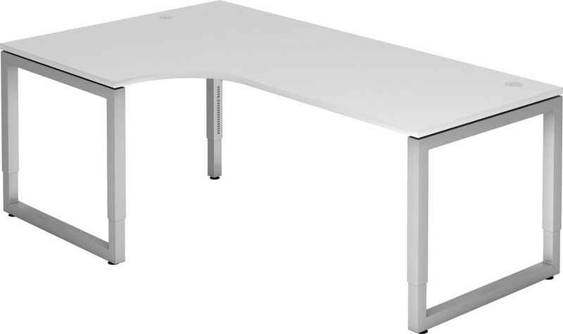 bümö Schreibtisch Serie-R - Arbeitshöhe: höhenverstellbar, Eckform: 200 x 120 cm - Dekor: Weiß - Gestell: Silber