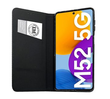 cofi1453 Handyhülle Buch Tasche für Samsung Galaxy M52 5G Schwarz 6,7 Zoll, Kunstleder Schutzhülle Handy Wallet Case Cover mit Kartenfächern, Standfunktion Schwarz
