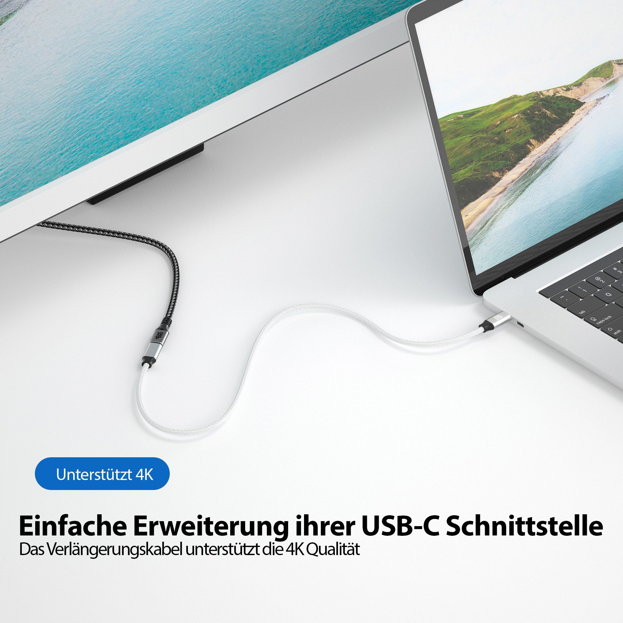 JAMEGA USB C Verlängerungskabel 10Gbps 60Hz - Schwarz & Weiß - 0,5m - 1,5m USB-Kabel, USB C Stecker, USB C Buchse (150 cm) – Bild 5 von 5
