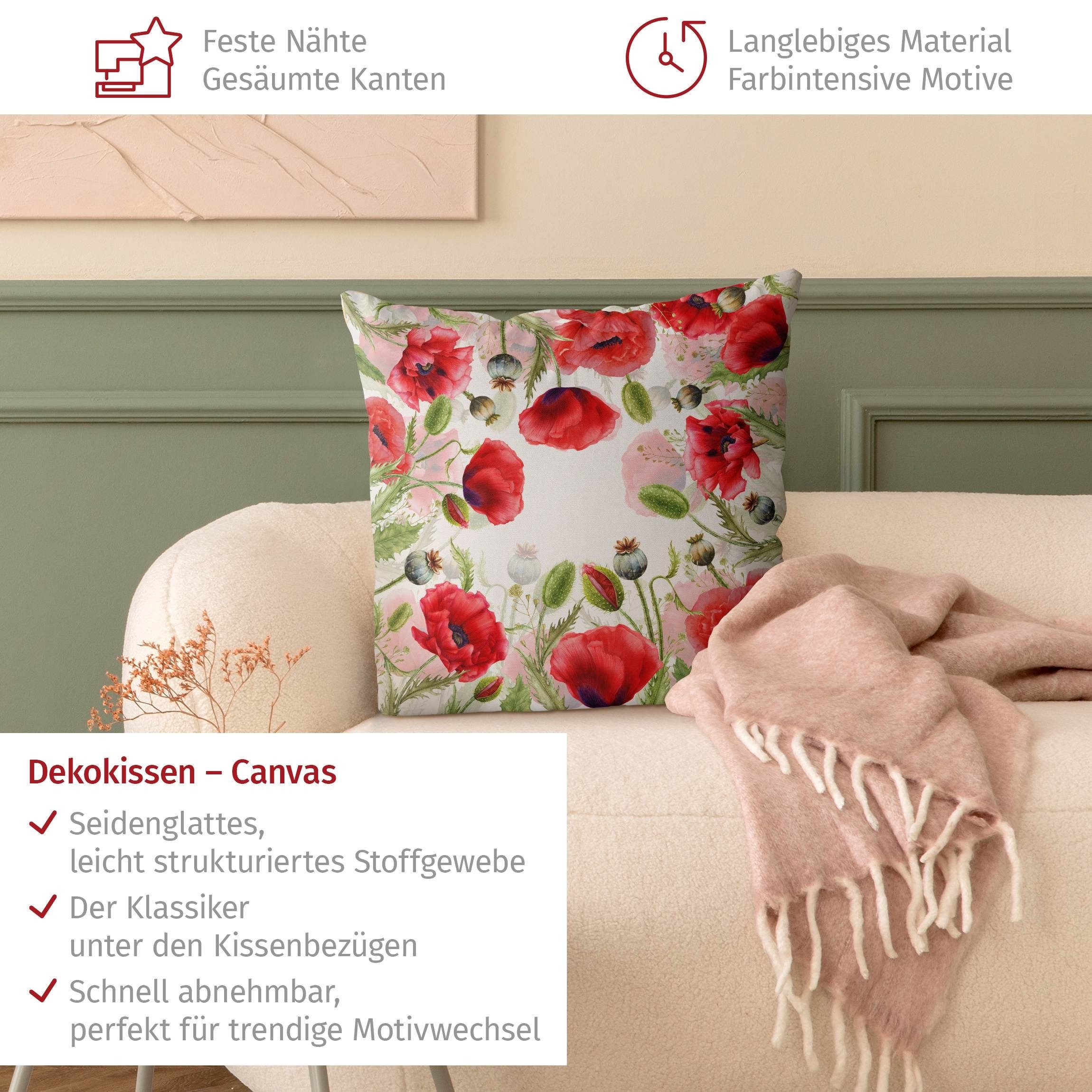 Bilderdepot24 Dekokissen drinnen Kissenhülle/ Sofakissen/ Zierkissen Kissenhülle rot Blumen Ill, Bezug mit / ohne Füllung Zierkissen Outdoor Sofa Bett