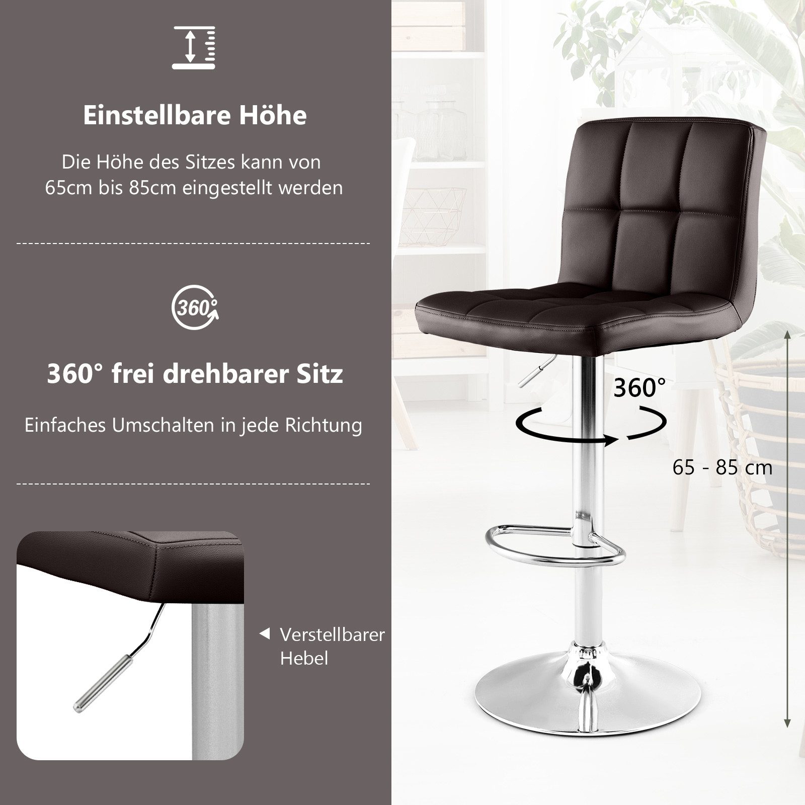 COSTWAY Barhocker (2 St), höhenverstellbar, Drehstuhl günstig online kaufen