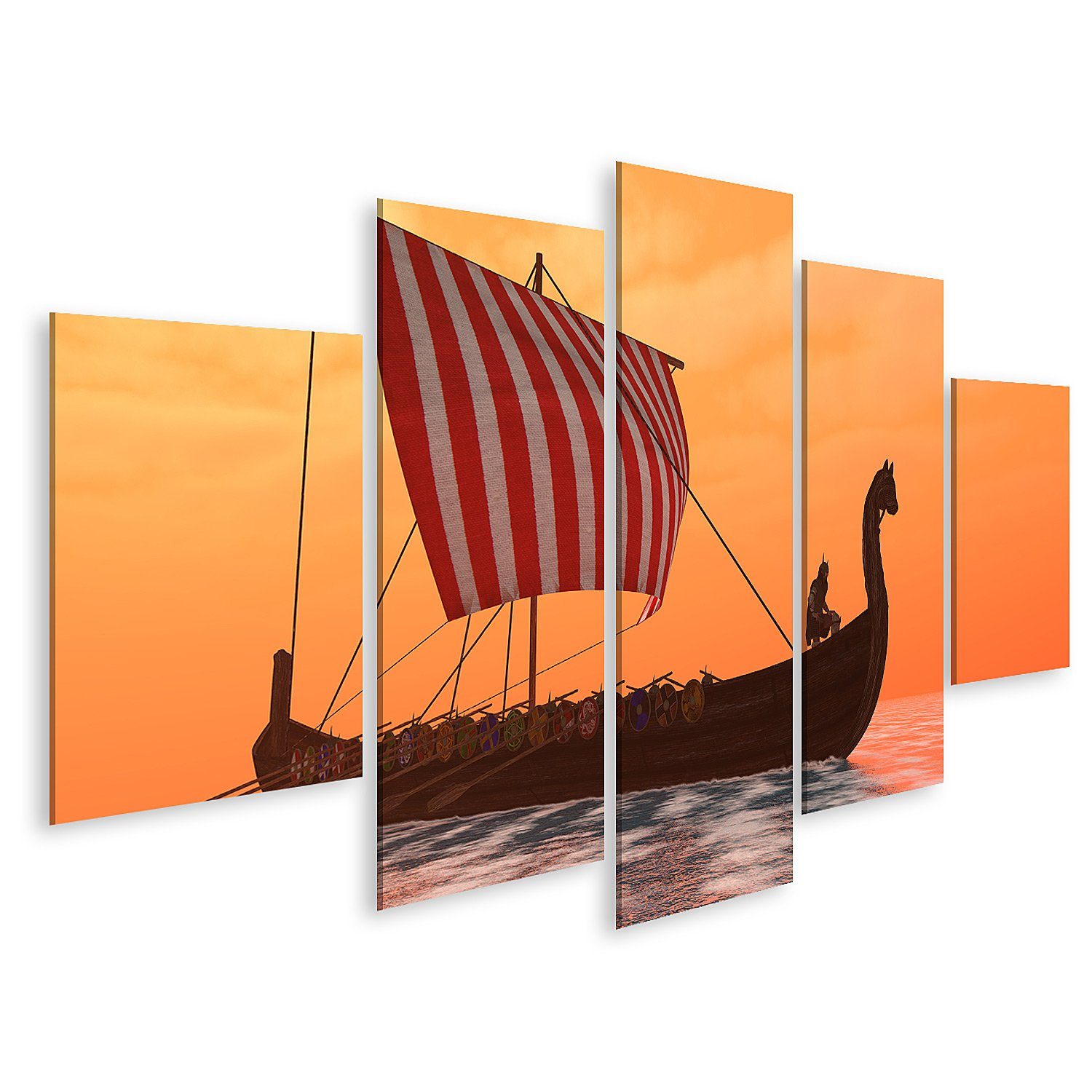 Leinwandbild Bild auf Leinwand Ein Wikinger-Langboot segelt durch die ruhigen Gewäs