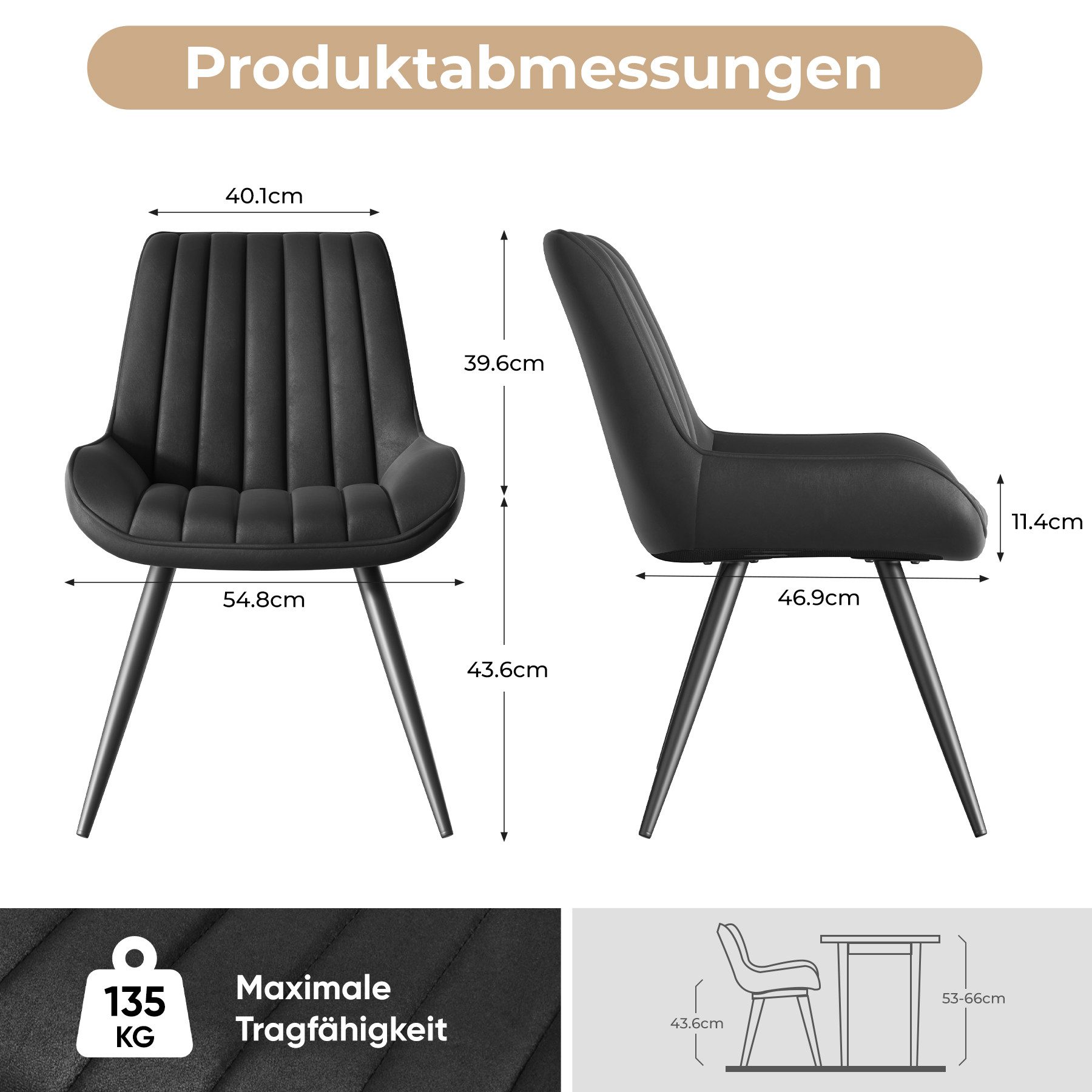 HawthyHome Esszimmerstuhl Stuhlset – Polsterstühle, Moderner Küchenstuhl (2 St), mit Ergonomischer Rückenlehne und Metallbeinen