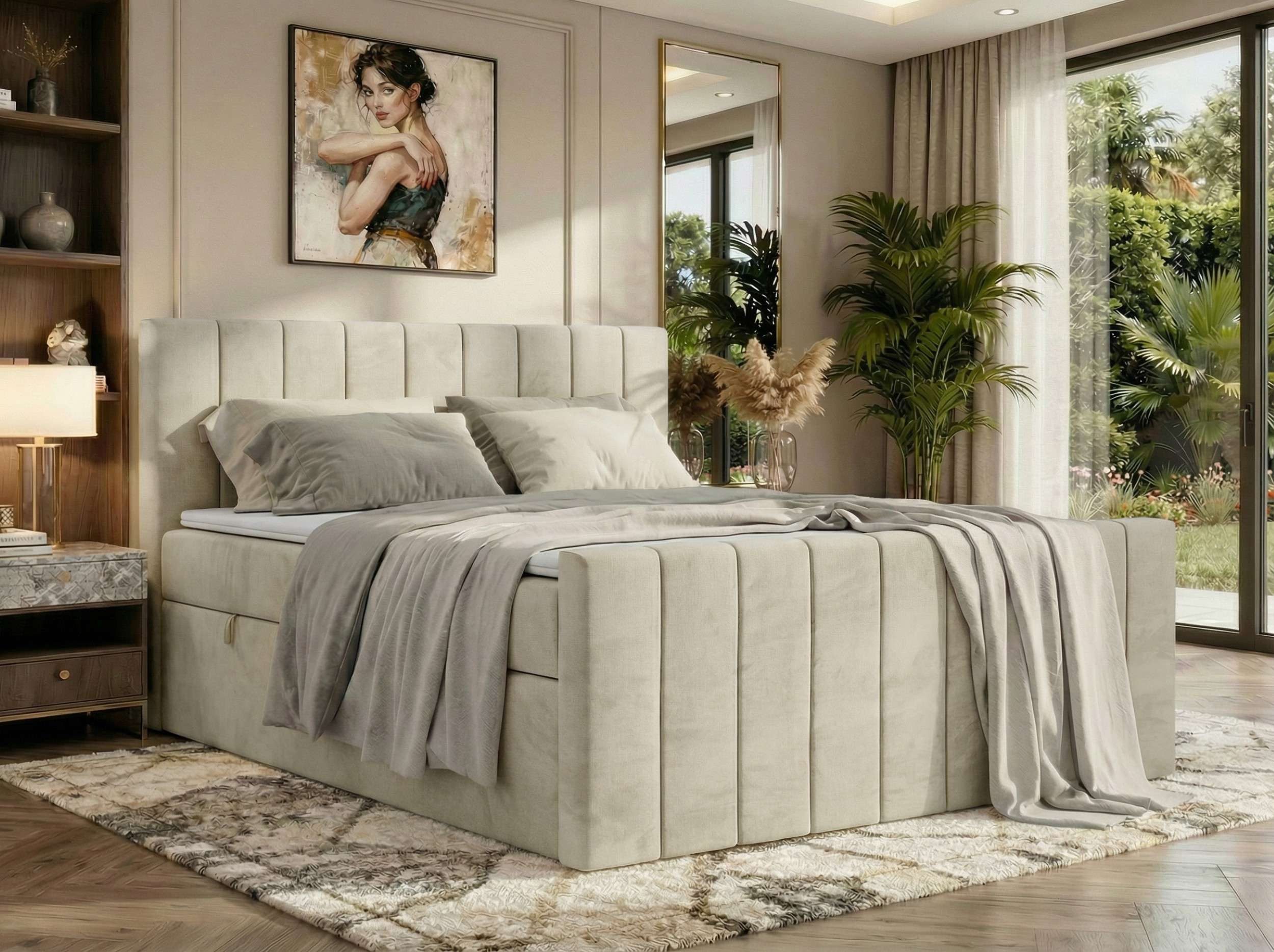 MKS MÖBEL Boxbett ALVER DUO (Boxspringbett - Set, Packung, Doppelbett mit Stauraum, Matratze (H3/H4) & Topper (Visco oder T25), 2 Bettkästen, Federautomaten, Multipocket 7-Zonen H3/H4, mit Fußteil