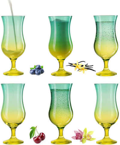 PLATINUX Cocktailglas Cocktailgläser Grün-Gelb, Glas, Bunt 400ml (max. 470ml) Longdrinkgläser Partygläser Milkshake Groß