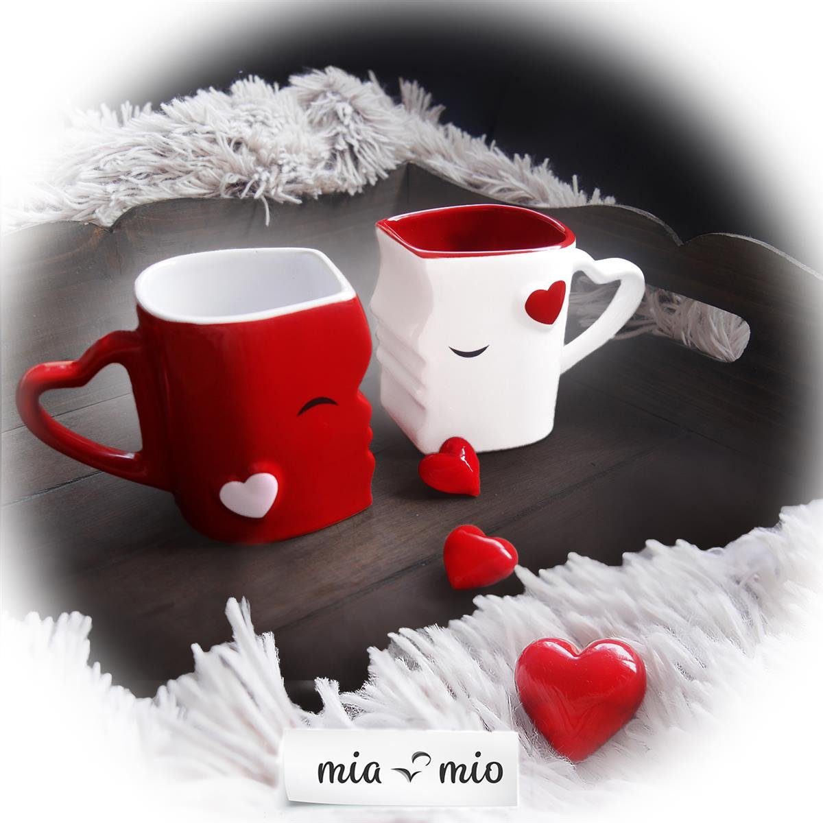 MiaMio Kaffeeservice Küssende Tassen Geschenk Set, Kaffeetassen«, Keramik (2-tlg)