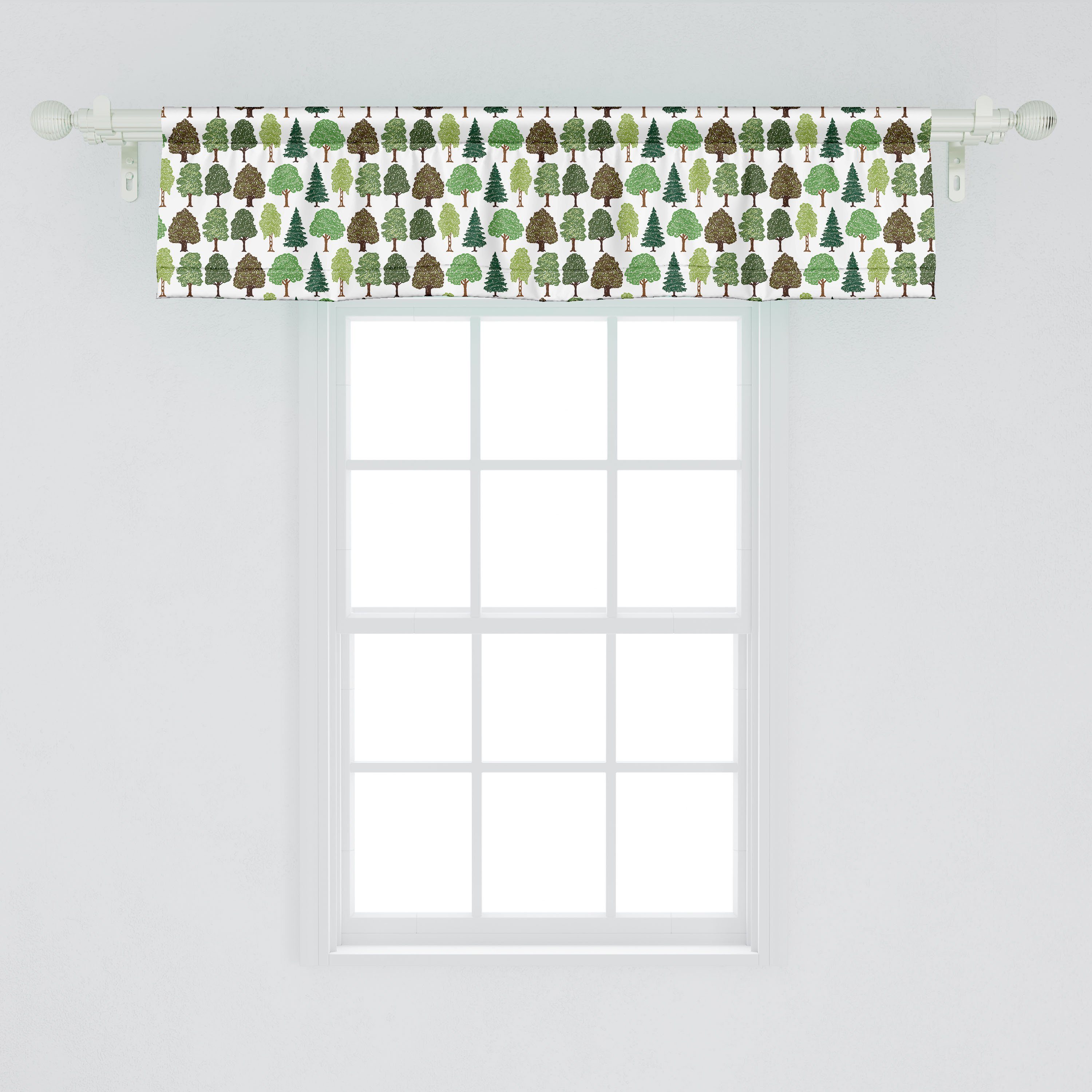 Scheibengardine Vorhang Volant für Küche Microfaser, Schlafzimmer Dekor mit Waldökologie Abakuhaus, Stangentasche, Muster Wald