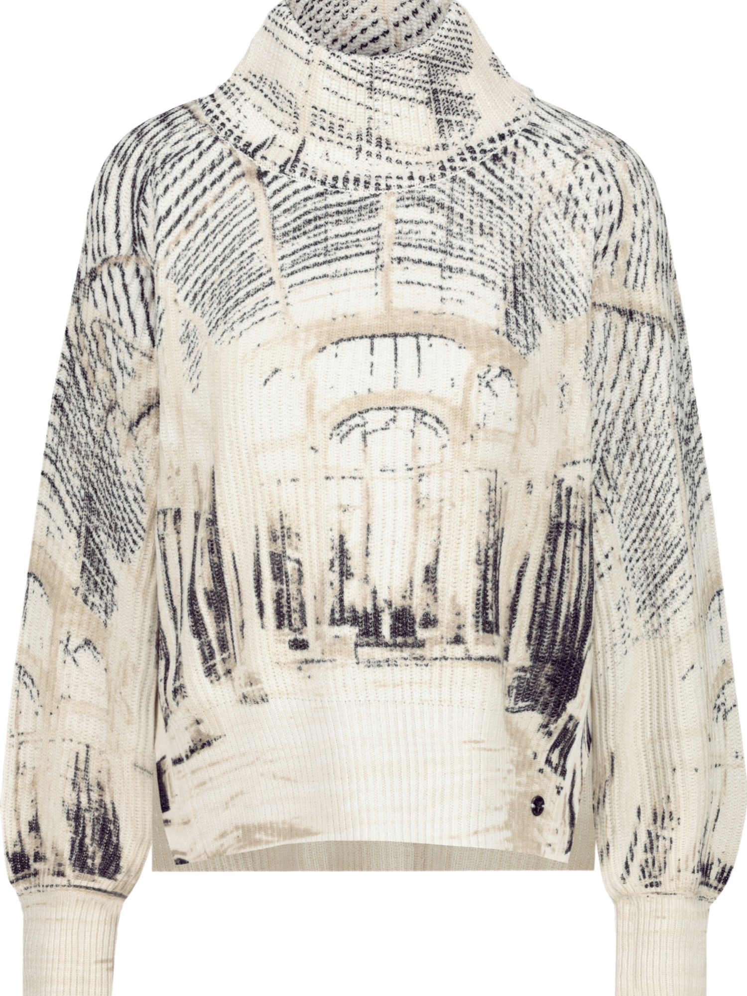 Monari Strickpullover natur,Casual,Baumwolle,Allover-Print,Stehkragen,Lang,Regular Fit