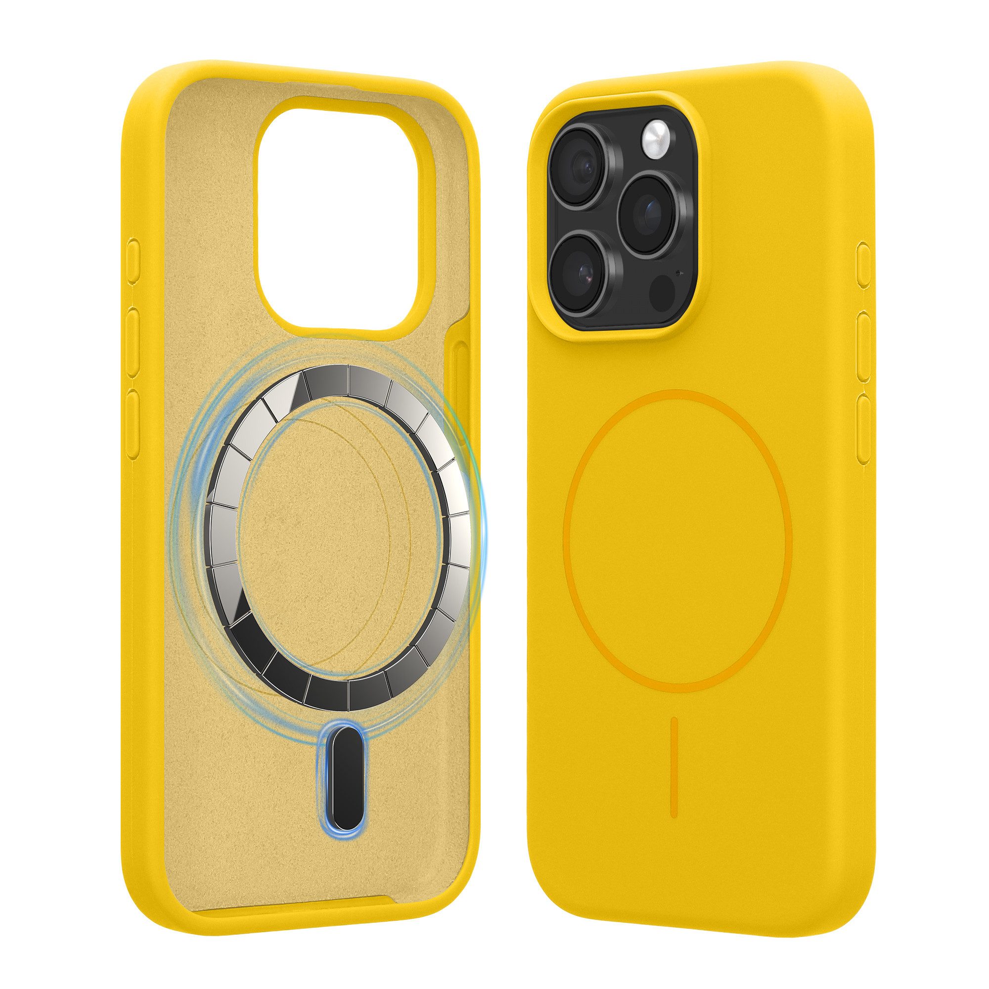 kwmobile Smartphone-Hülle Soft Silikon Case für Apple iPhone 15 Pro Hülle, magnetische Schutzhülle kompatibel mit MagSafe Cover gummiert