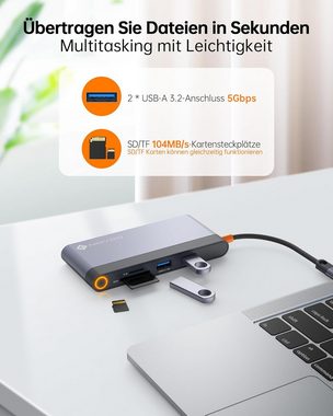 NOVOO USB-Adapter USB-C zu HDMI, TF Kartenleser, SD Kartenleser, Ethernet, USB-C, USB-A 3.2, MacBook Pro M2, Dell, HP, Lenovo und mehr Typ-C Geräten