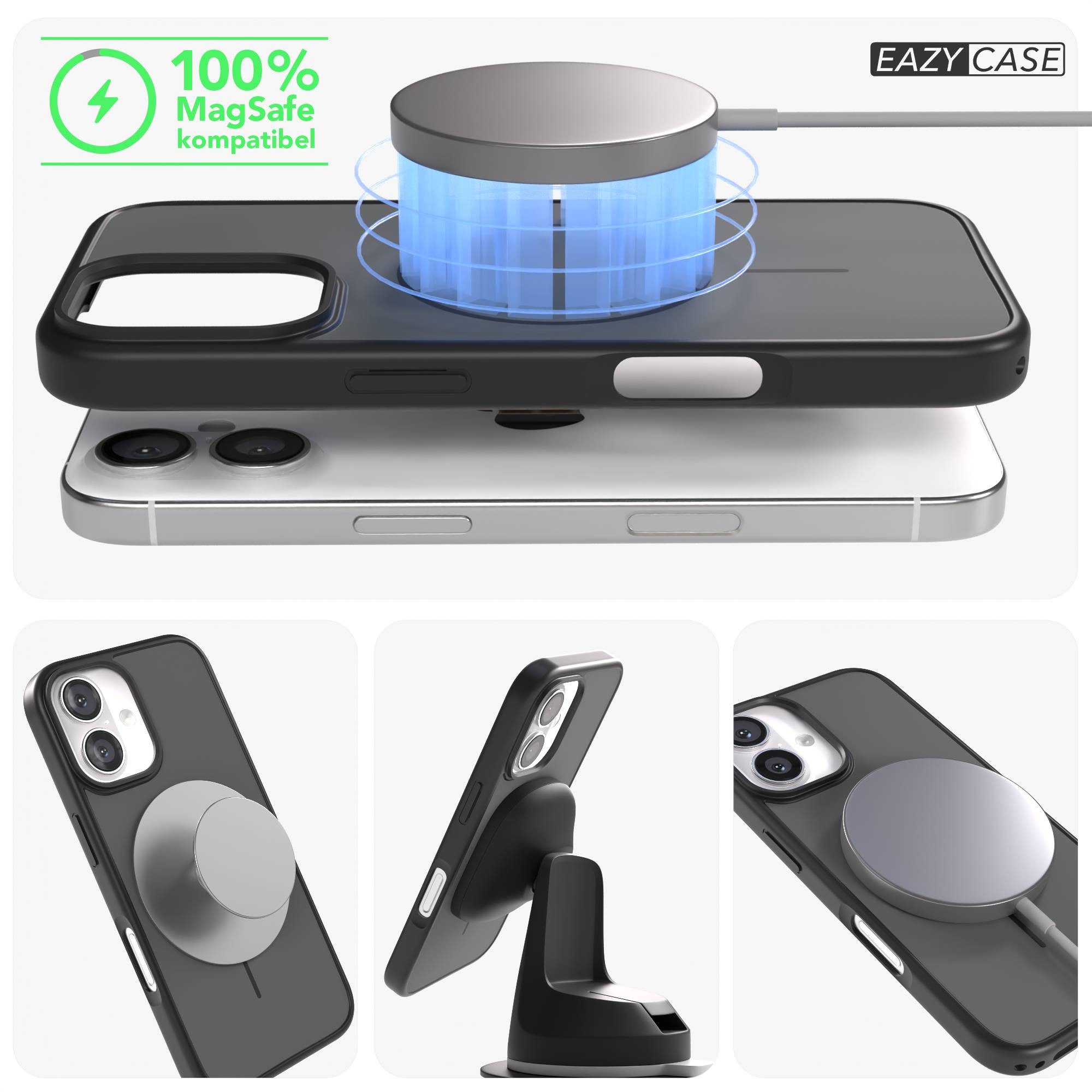 EAZY CASE Handyhülle Slim Outdoor MagSafe Case für Apple iPhone 16 6,1 Zoll, Dünne Outdoor Hülle mit MagSafe & starkem Schutz in Schwarz
