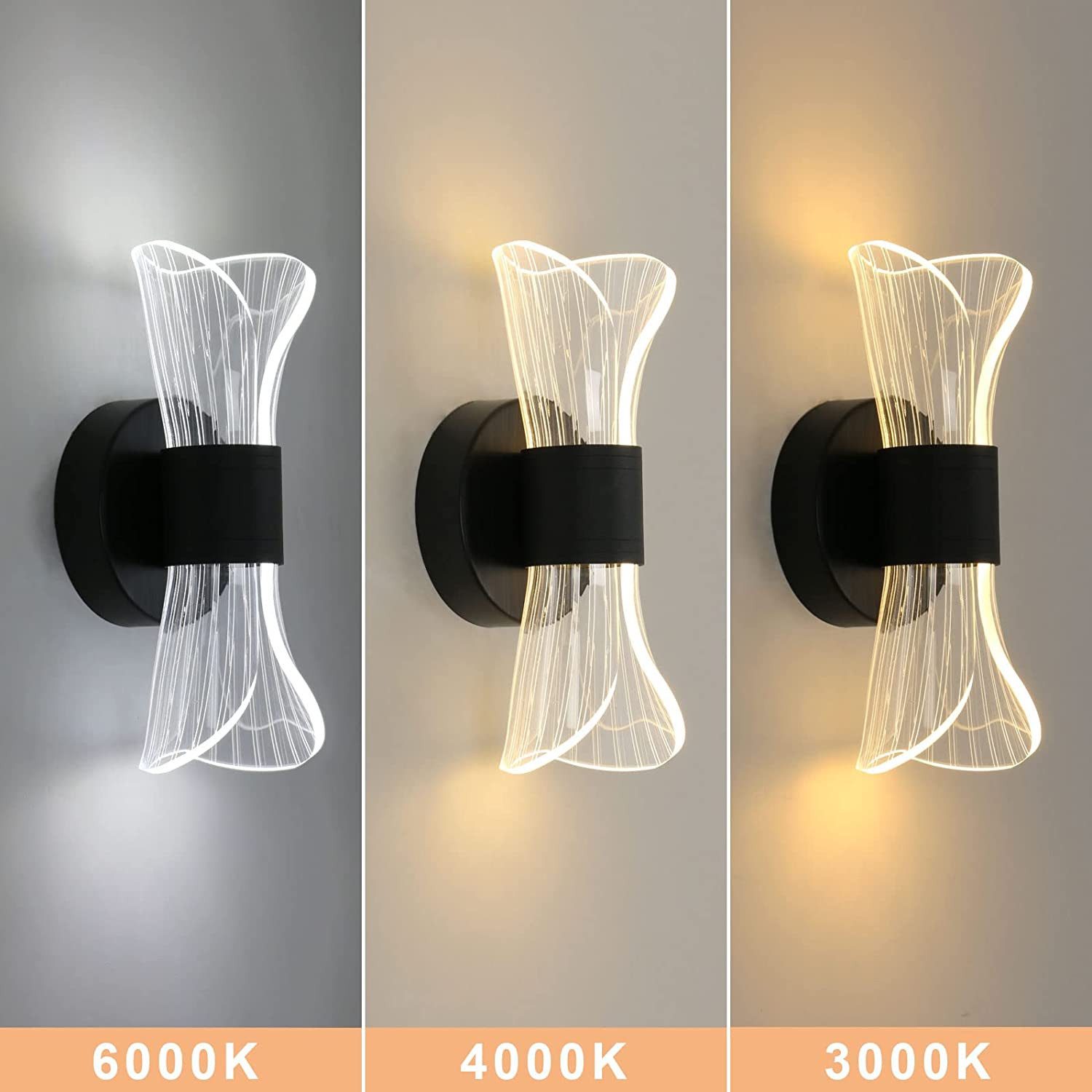 Riserva LED Wandstrahler Wandleuchte Innenwandleuchte, Acryl Dekoleuchte, 12W für Büro, Flur, Kein Flimmern, Augenschutz-Design, schützen Sie Ihre Augen