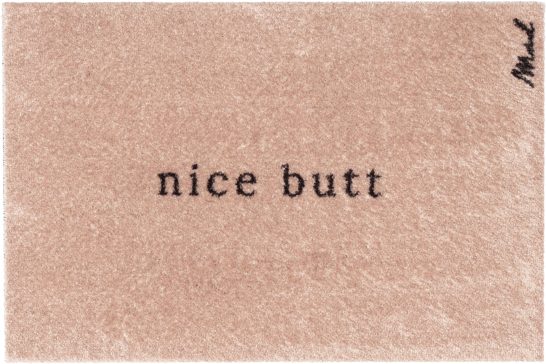 Mad about Mats Fußmatte Aron, Rechteckig, Türvorleger, Badezimmerteppich, WC-Vorleger, Matte, mit Spruch "Nice Ass" lustig, weich, waschbar, rutschfest, Beige, Innen, 50 x 75 cm, 0,9 cm hoch