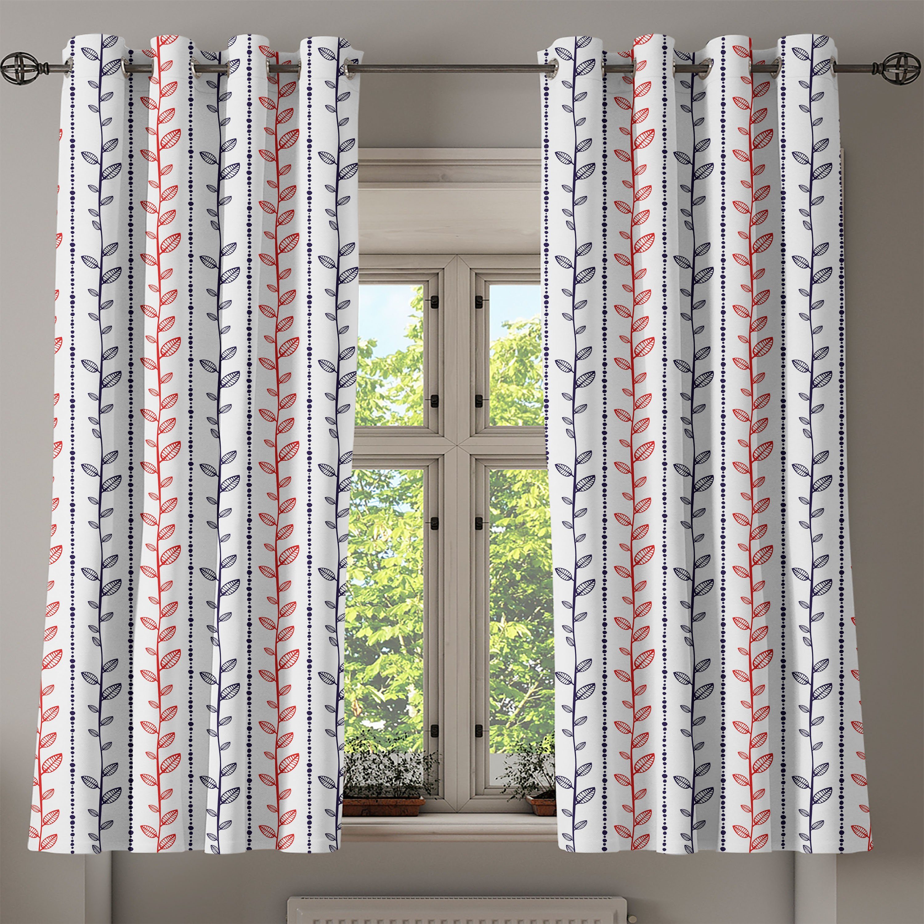Abakuhaus, 2-Panel-Fenstervorhänge Blätter Gardine für Wohnzimmer, Schlafzimmer gepunktete Dekorative Linien Zweige