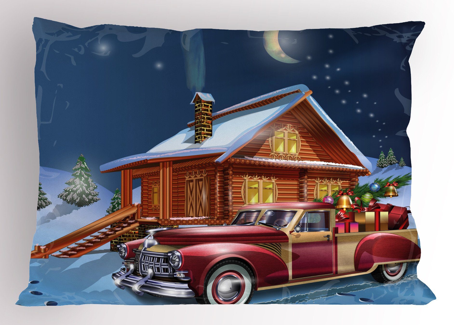 Kissenbezüge Dekorativer Standard King Size Gedruckter Kissenbezug, Abakuhaus (1 Stück), Weihnachten Holz Lodge Truck