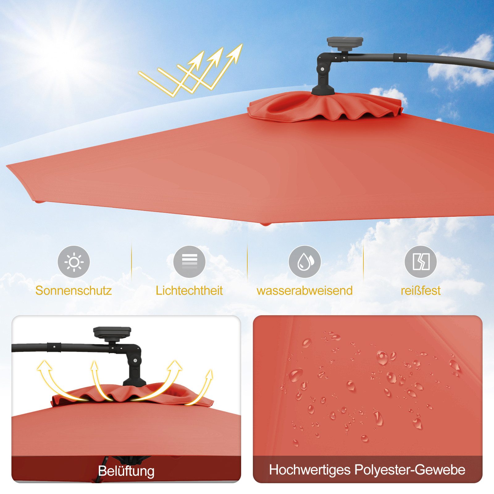 COSTWAY Sonnenschirm, LxB: 300,00x300,00 cm, mit günstig online kaufen
