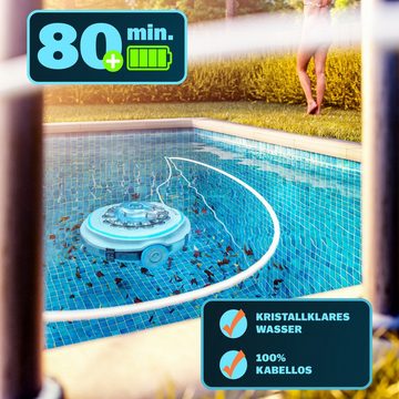 monzana Poolbodensauger, Poolboy500 Kabellos Vollautomatisch 80Min Akku 5200mAh Li-Ion 80m²