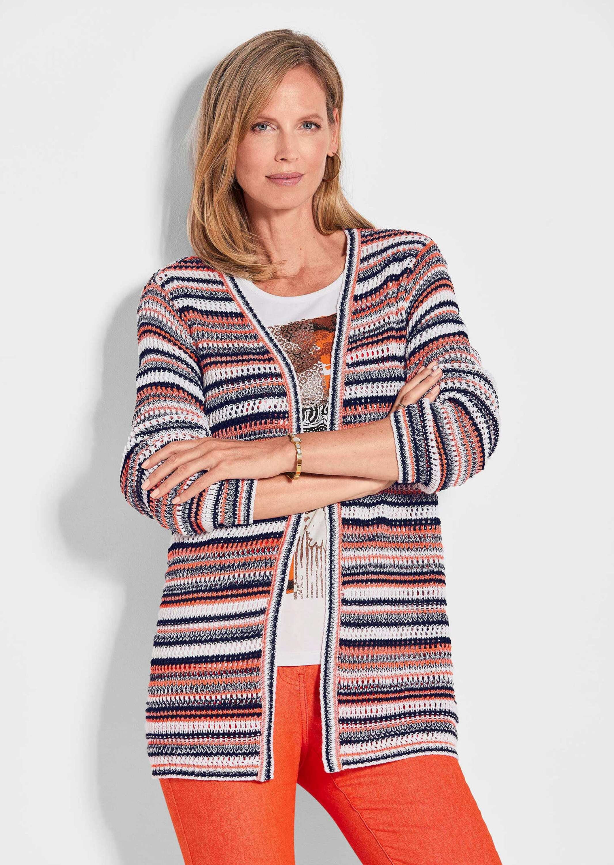 GOLDNER Strickjacke Luftige multicolore Strickjacke Verschlussloser Langarm günstig online kaufen