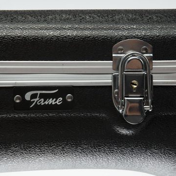 FAME Gitarrentasche (ABS Deluxe Case, Westerngitarre Hartschalenkoffer, Wetterfest, Abschließbar, Plüsch-Innenfutter, Zubehörfach, Schutz für Dreadnought und Grand Auditorium Modelle), Westerngitarre Hartschalenkoffer, Wetterfest, Abschließbar