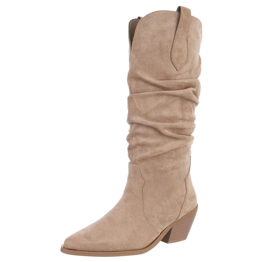 Ital-Design Damen Westernstiefel mit Blockabsatz und hohem Schaft Westernstiefel (92002456) Blockabsatz Stiefel in Hellbraun