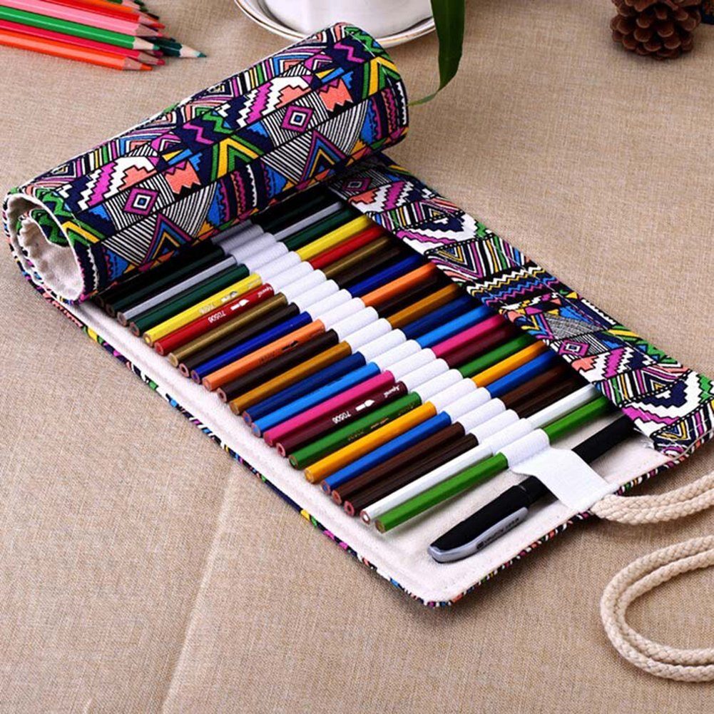 Tragbarer Wrap Multi 48 holes Slots Roll Druck Tasche Ethnischer Stil Blusmart Rollstift Federmäppchen