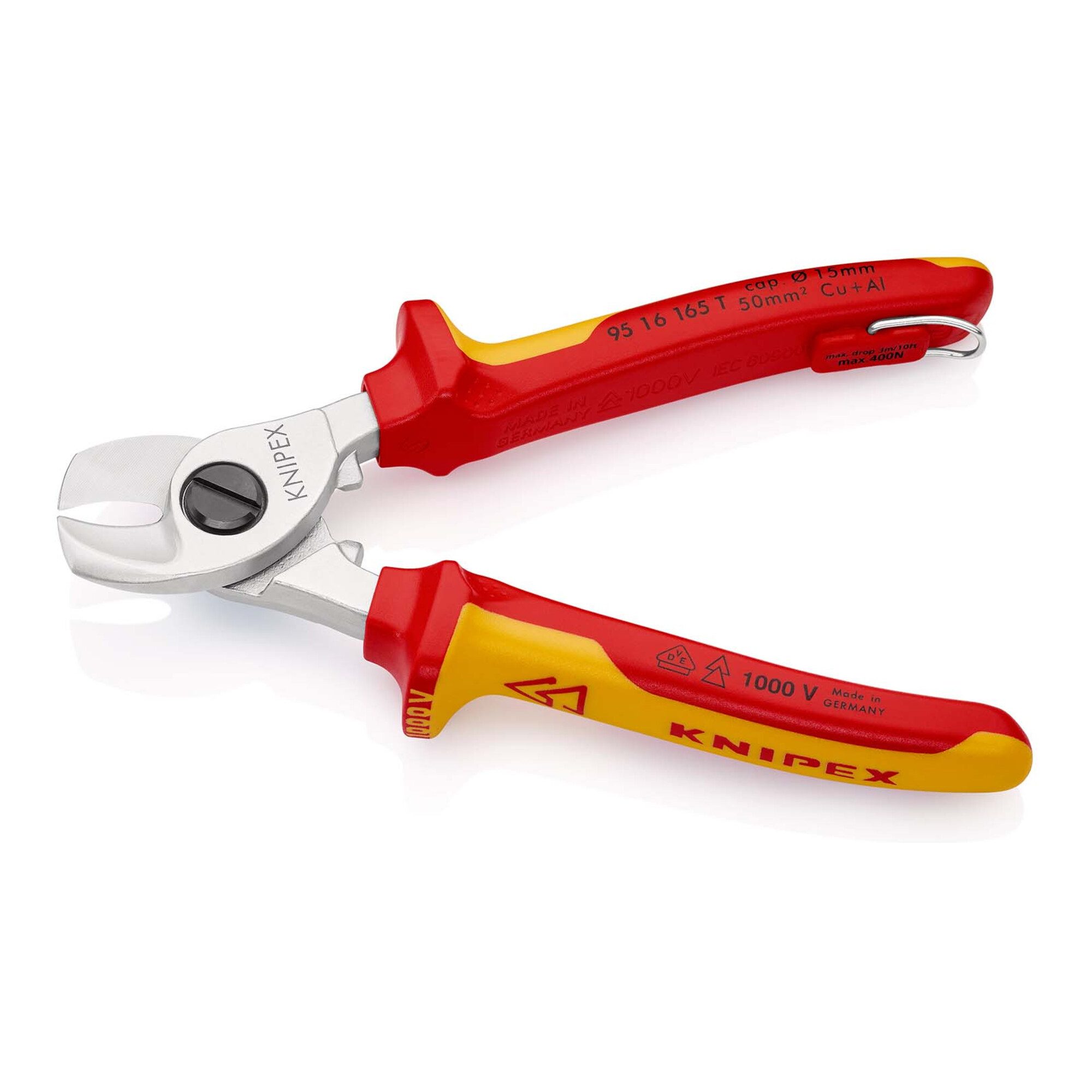 Knipex Kabelschere KNIPEX 95 16 165 T Kabelschere isoliert mit Mehrkomponenten-Hüllen, VD