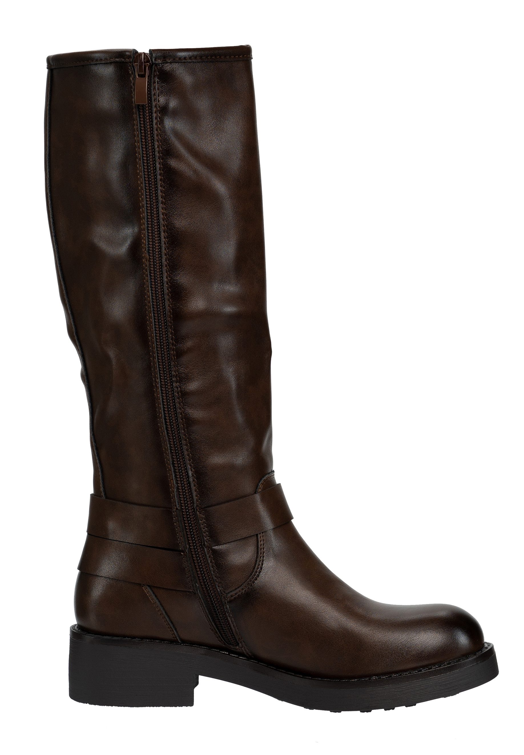 Salinyang Damen Biker Boots in Lederoptik mit Schnallen & Reißverschluss Stiefel – Bild 2 von 5