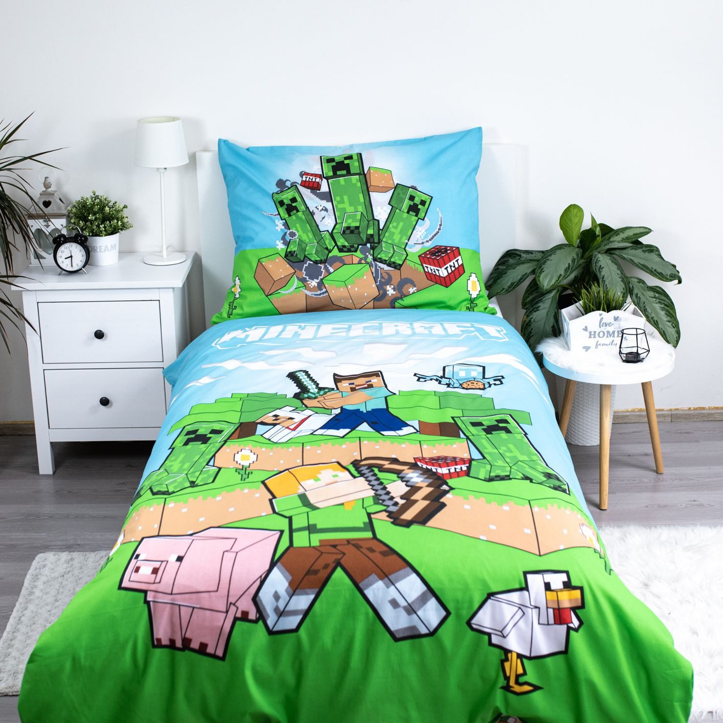 Minecraft Jugendbettwäsche Bettwäsche Set Wendebettwäsche 140x200 cm, 70x90 cm, Baumwolle, 2 teilig