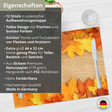 Platzset, Tischsets I Platzsets - Herbst - Herbstlaub auf Leinen, Tischsetmacher, (aus Naturpapier in Aufbewahrungsmappe, 12-St., 44 x 32 cm / bunt), Made in Germany