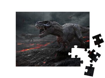 puzzleYOU Puzzle 3D-Animation: Saurier mit Lava-Landschaft, 48 Puzzleteile, puzzleYOU-Kollektionen Dinosaurier, Tiere aus Fantasy & Urzeit