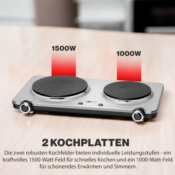 CLATRONIC Doppelkochplatte DKP 3668 E, 2500W, Cool Touch-Griffen, Edelstahlgehäuse