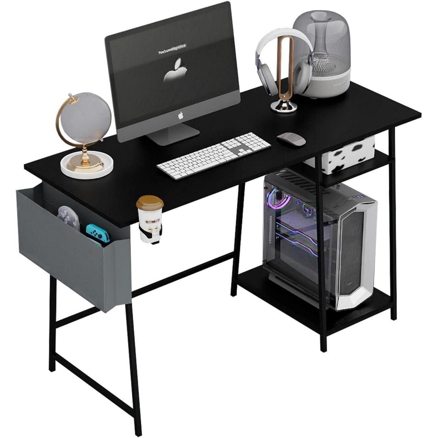 LuxusKollektion Computertisch Computertisch 115 cm Weiß mit Bücherregal Eck-Gaming-Schreibtisch