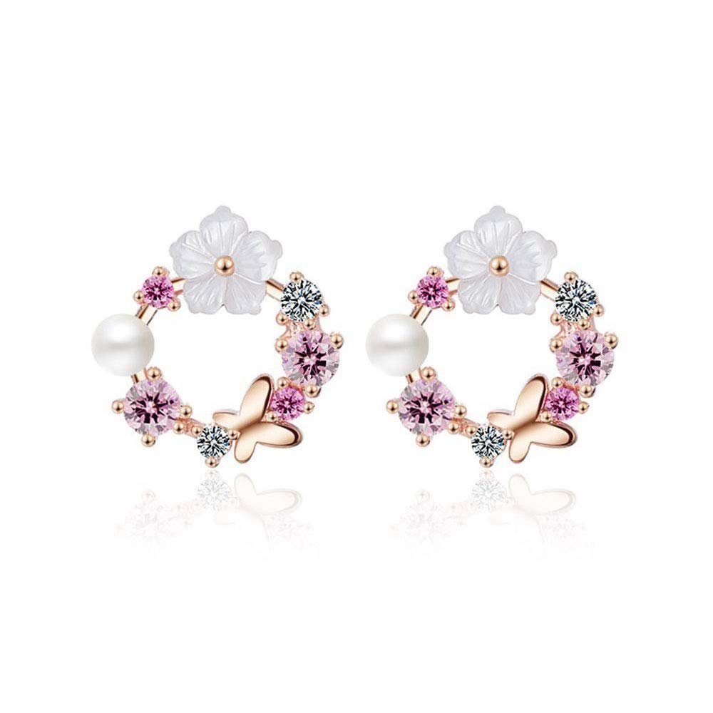 personalisierte Einfache Ohrringe, Muschel Ohrstecker-Set aus POCHUMIDUU Frauen für süße Silberschmuck Blume Blumen 925er Diamanten Sterlingsilber