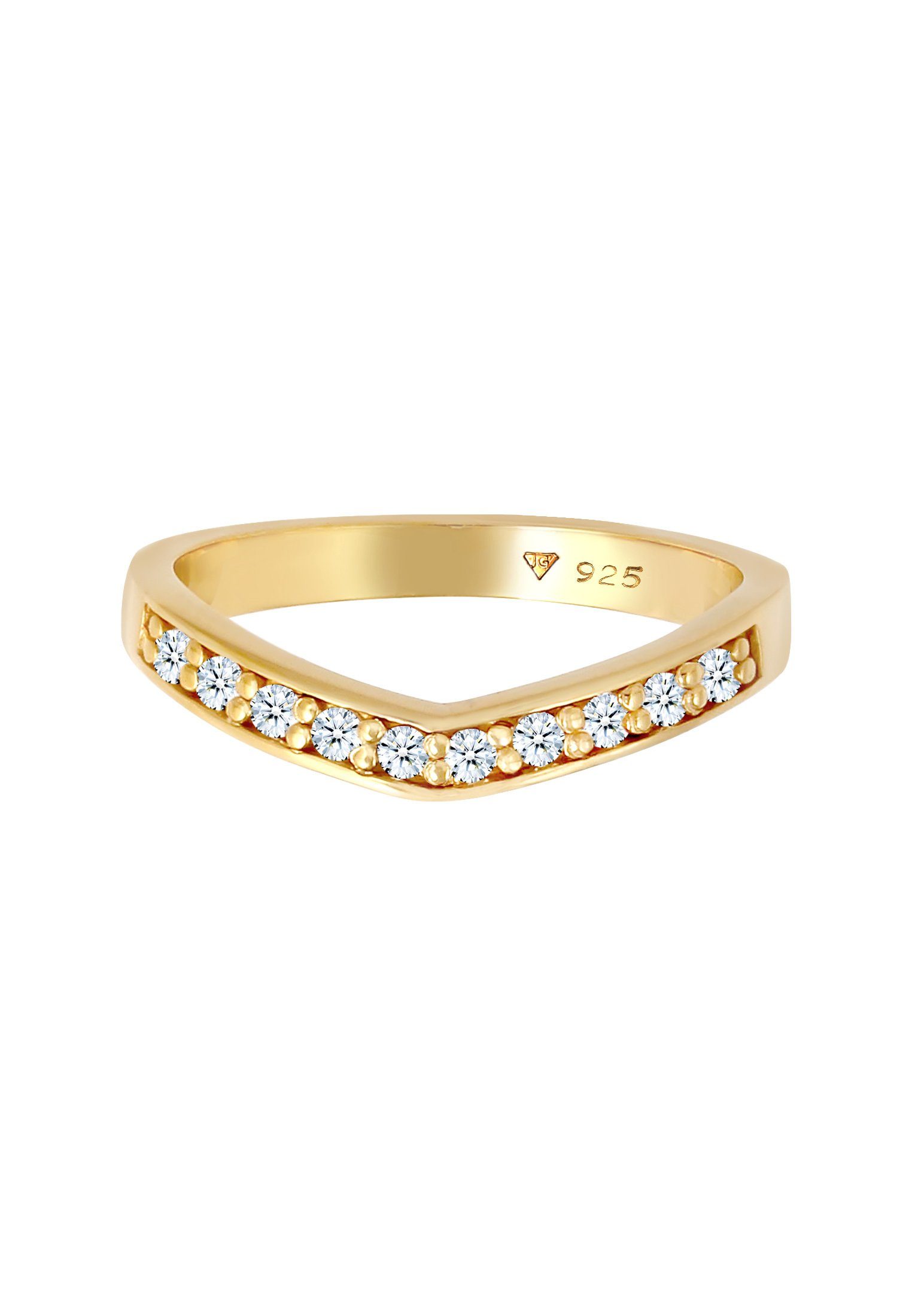 Verlobung (0.15 V-Form 925 Diamanten Silber DIAMONDS Gold ct) Elli Diamantring
