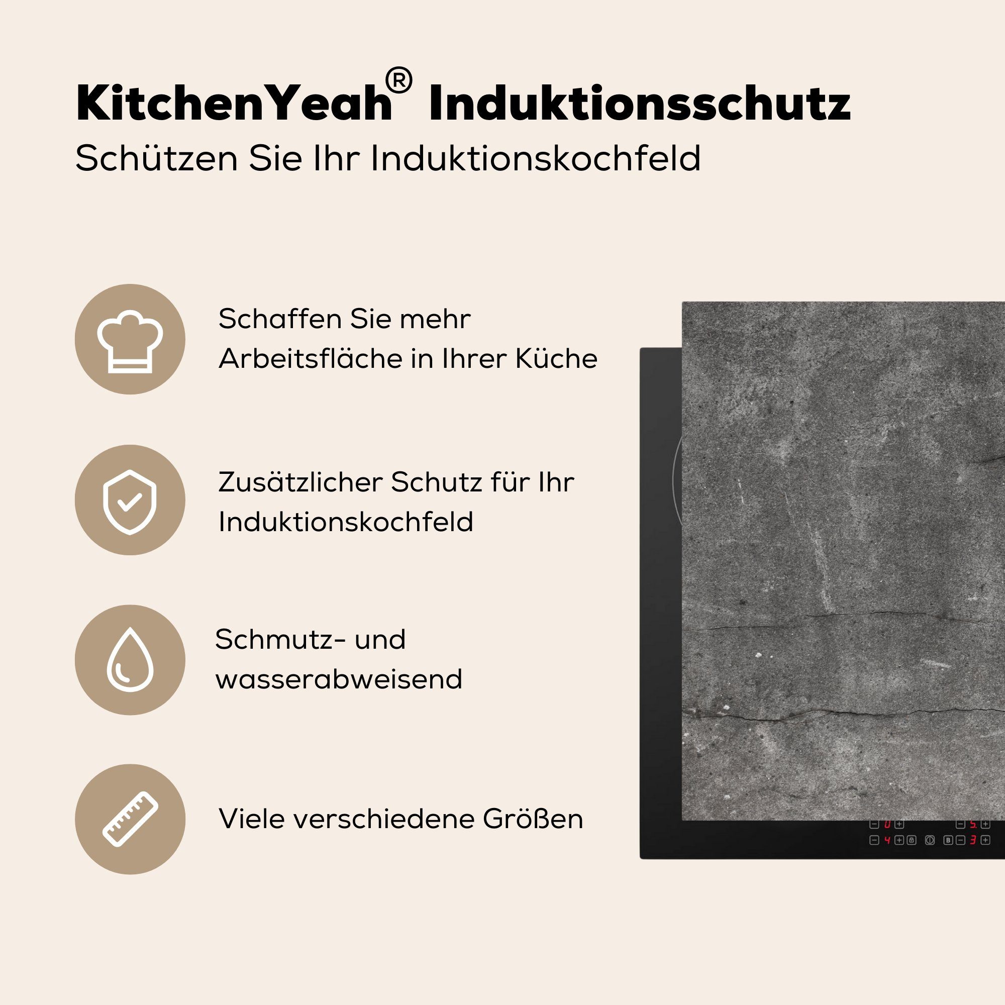 Herdblende-/Abdeckplatte - Zement, cm, küche, Beton Ceranfeldabdeckung die - MuchoWow 81x52 Induktionskochfeld Vinyl, (1 Schutz für Wand tlg),