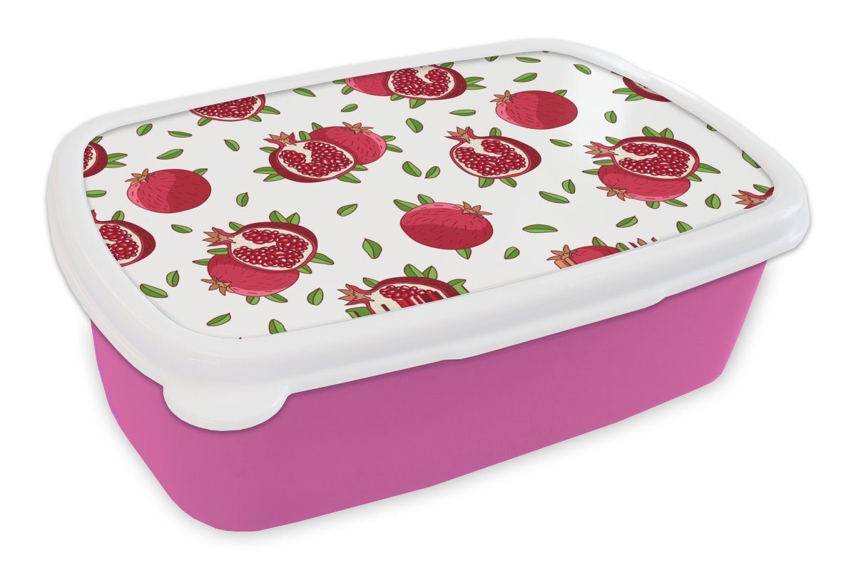 MuchoWow Blätter Granatapfel, Mädchen, für Brotbox - Snackbox, Kunststoff - rosa Kunststoff, (2-tlg), Erwachsene, Brotdose Früchte Lunchbox Kinder,